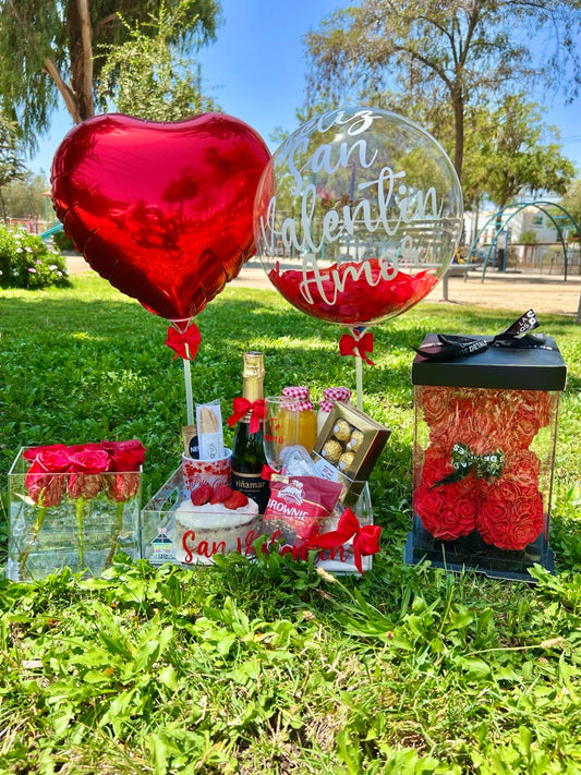 San Valentin +  6 rosas Luxury + oso amoroso