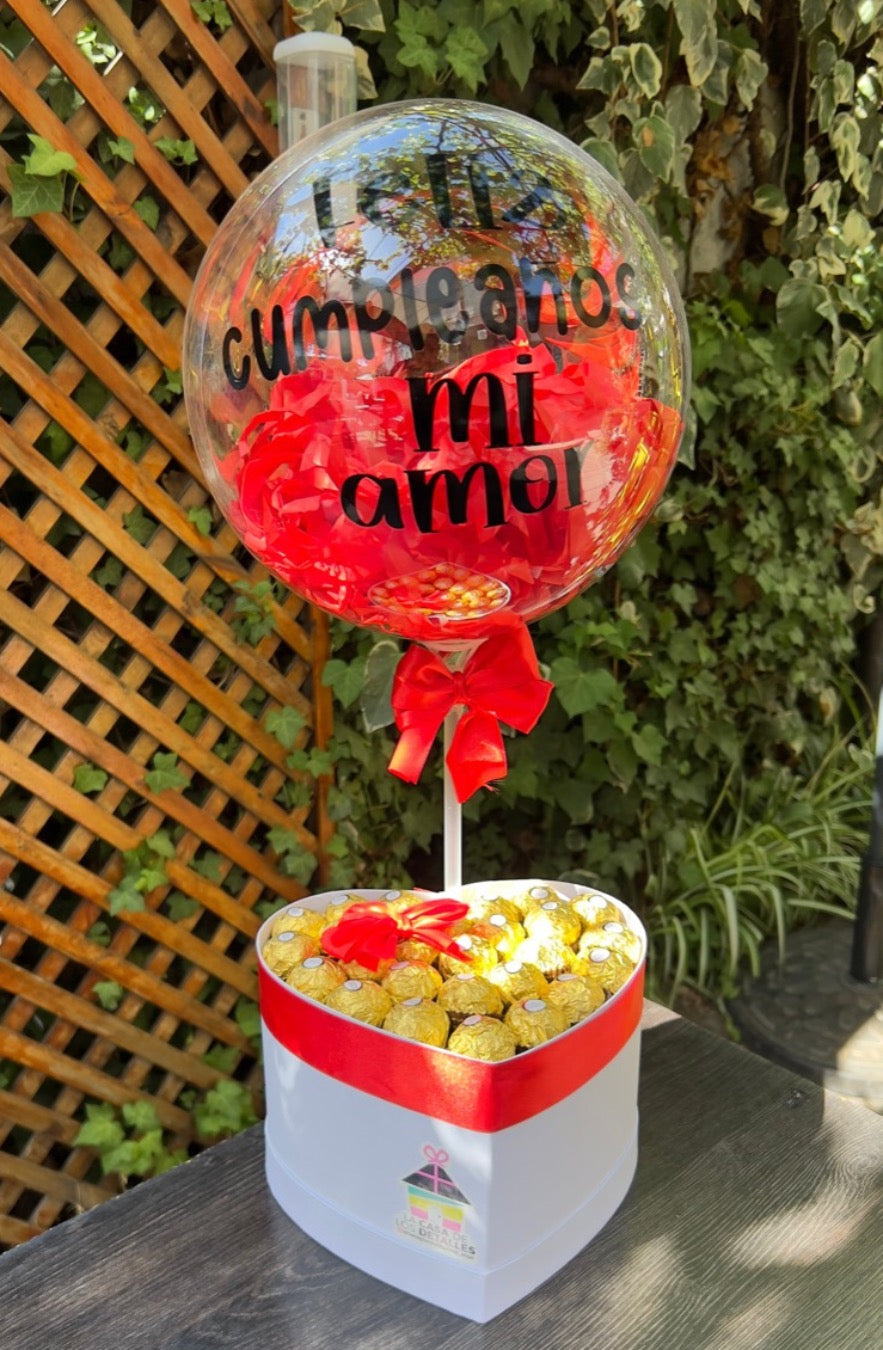 Box Corazón de chocolates con globo